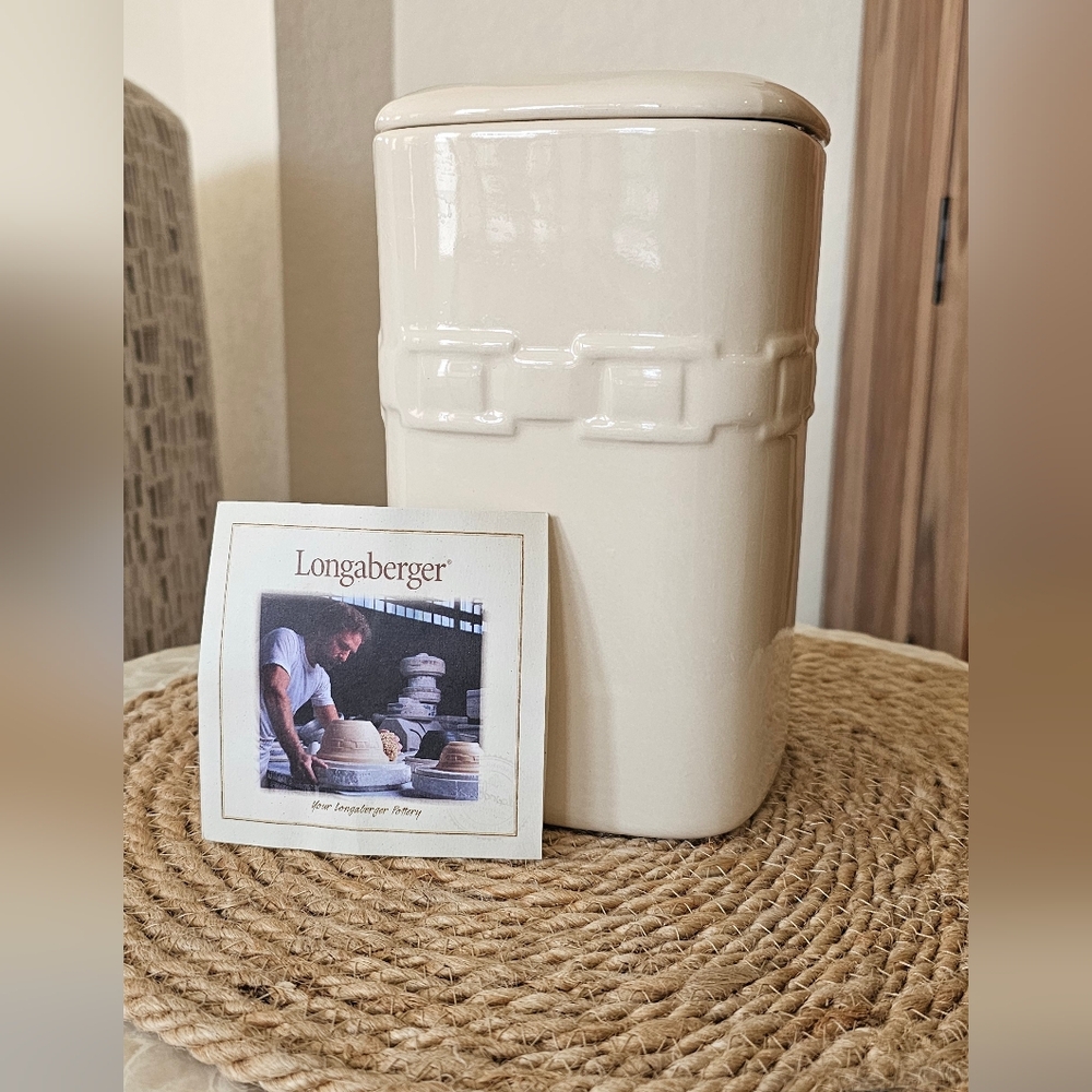 Longaberger Pottery - Woven Traditions - Large Ivory Ceramic Storage Cannister